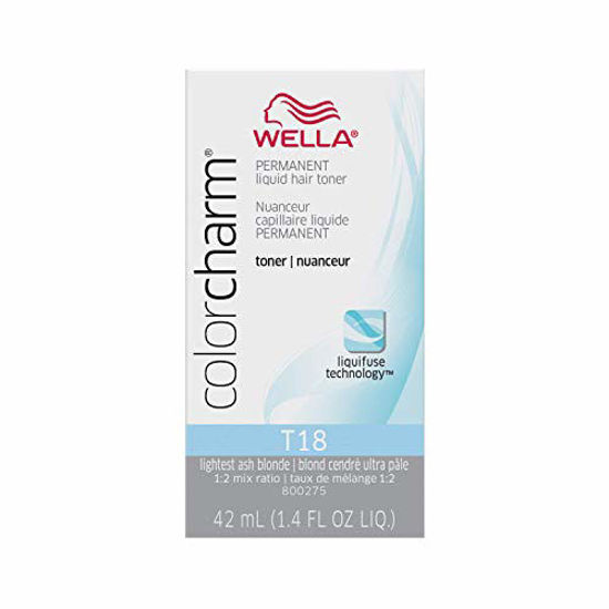 Picture of WELLA colorcharm Hair Toner, Neutralize Brass With Liquifuse Technology, T18 Lightest Ash Blonde, 1.4 oz