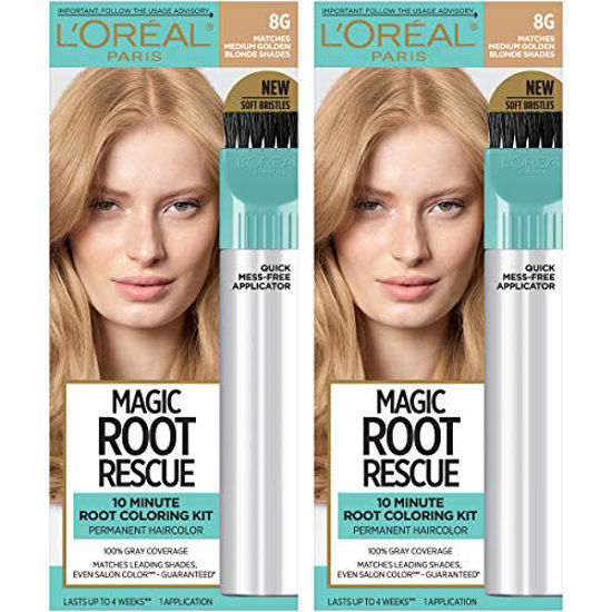 Picture of L'Oreal Paris Magic Root Rescue 10 Minute Root Hair Coloring Kit, Permanent Hair Color with Quick Precision Applicator, 100% Gray Coverage, 8G Medium Golden Brown, 2 count