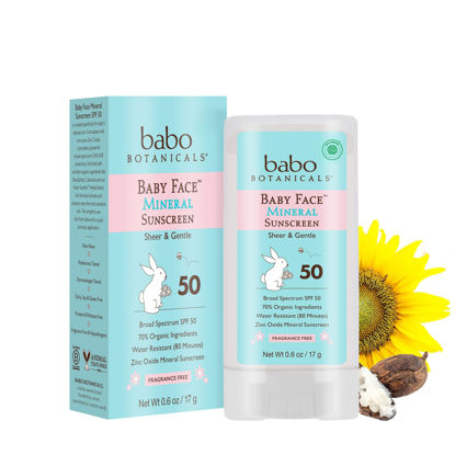 Picture of Babo Botanicals Baby Face Mineral Sunscreen Stick SPF 50 - with 70+% Organic Ingredients & Zinc Active - Water-Resistant & Fragrance-Free - 0.6 oz., 1-Pack