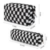 Picture of SOIDRAM Makeup Bag Checkered Cosmetic Bag Black Makeup Pouch 1Pcs Large Capacity Makeup Bags and 1Pcs Makeup Brushes Storage Bag Travel Toiletry Bag Organizer