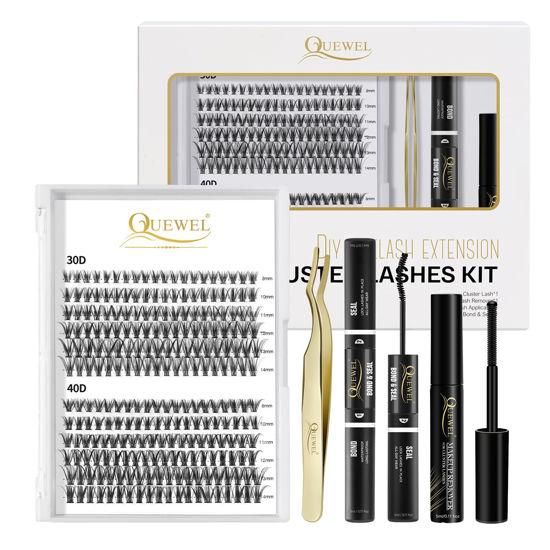 Picture of DIY Eyelash Extensions Kit, Lash Clusters 240 Pcs, Clusters Eyelash Applicator Tool, Eyelash Clusters Bond and Seal Super Hold, Clusters Lash Glue Remover Easy to Apply at Home(30D+40D D MIX8-14)