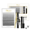 Picture of DIY Eyelash Extensions Kit, QUEWEL Lash Clusters 144 Pcs, Cluster Lashes Golden Lashes Tweezers, Eyelashes Clusters Bond and Seal Waterproof, Clusters Lash Glue Remover for DIY Lash Extensions (QU-RR-DH-02)