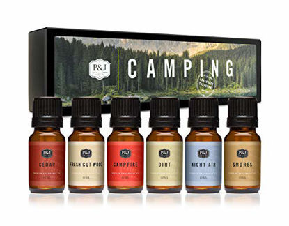 Picture of P&J Fragrance Oil Camping Set | Campfire, Smores, Dirt, Fresh Cut Wood, Night Air, and Cedar Candle Scents for Candle Making, Freshie Scents, Soap Making Supplies, Diffuser Oil Scents