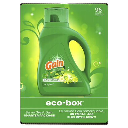 Picture of Gain Laundry Detergent Liquid Soap Eco-Box, Ultra Concentrated High Efficiency (HE), Original Scent, 96 Loads