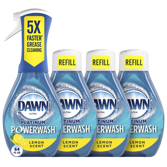 Picture of Dawn Platinum Powerwash Dish Spray, Dish Soap, Lemon Scent Refill, 16 oz, 1 Starter Kit + 3 Refills, 4 Total