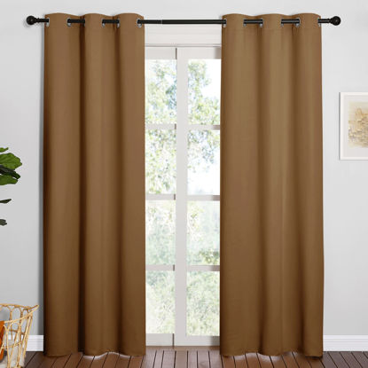 Picture of NICETOWN Sleek Blackout Curtains 84 inches Length for Windows, Noise Reducing and Block Draft Panels for Door Doorway Laundry Office Luxury Decor Theme (2 Panels, Gold Brown, W42 x L84 -Inch)