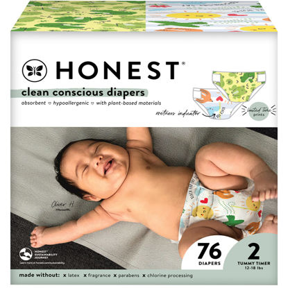 Picture of The Honest Company Clean Conscious Diapers | Plant -Based, Sustainable | Spring '23 Limited Edition Prints | Club Box, Size 2 (12-18 lbs), 76 Count