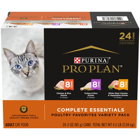 Picture of Purina Pro Plan Gravy, High Protein Wet Cat Food Variety Pack, Complete Essentials Chicken and Turkey Favorites - (24) 3 oz. Cans