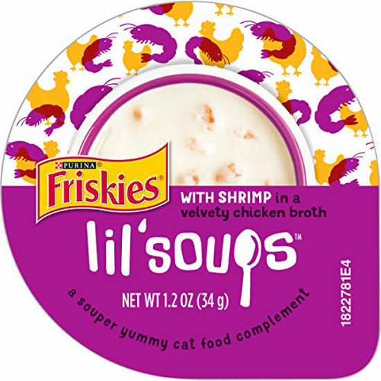 Picture of Purina Friskies Natural, Grain Free Wet Cat Food Lickable Cat Treats, Lil' Soups With Shrimp in Chicken Broth - (8) 1.2 Oz. Cups