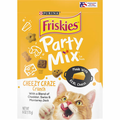 Picture of Purina Friskies Made in USA Facilities Cat Treats, Party Mix Cheezy Craze Crunch - (6) 6 oz. Pouches