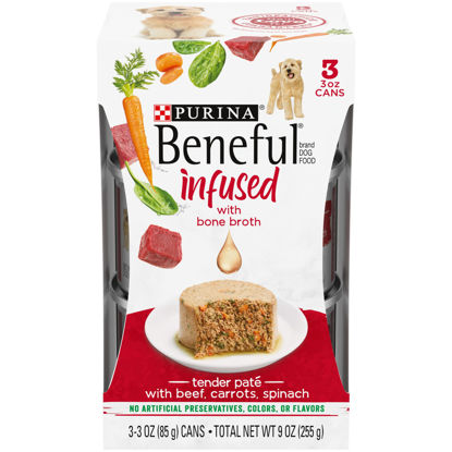 Picture of Beneful Purina Infused Wet Dog Food Pate, with Real Beef, Carrots and Spinach, with Bone Broth for Dogs - (8 Packs of 3) 3 Oz. Sleeves