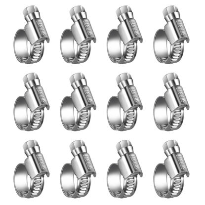 Picture of STEELSOFT Heavy Duty High Pressure 3/8 inch Hose Clamp Size#4, 3/8-5/8"Adjustable Worm Gear Drive Small Mini Hose Clamps Stainless Steel Tube Clamp for Fuel Injection Gas Line/Automotive, 12 Pack