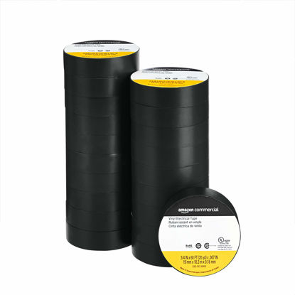 Picture of AmazonCommercial Electrical Tape 60ft Rolls | Professional Vinyl Tape, 3/4" width x 60' length (19 mm x 18.3 m), 7 mil Thickness, Black - Pack of 20