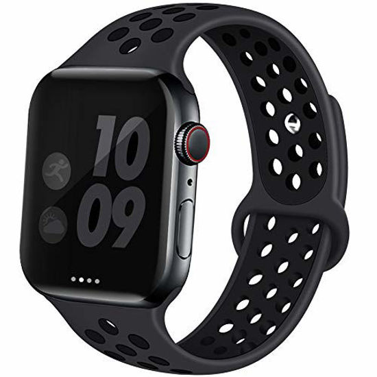 Picture of EXCHAR Sport Band Compatible with Apple Watch Band 40mm Series 5/4 Breathable Soft Silicone Replacement Wristband Women and Men for iWatch 38mm Series 3/2/1 Nike+ All Various Styles M/L Grey-Black