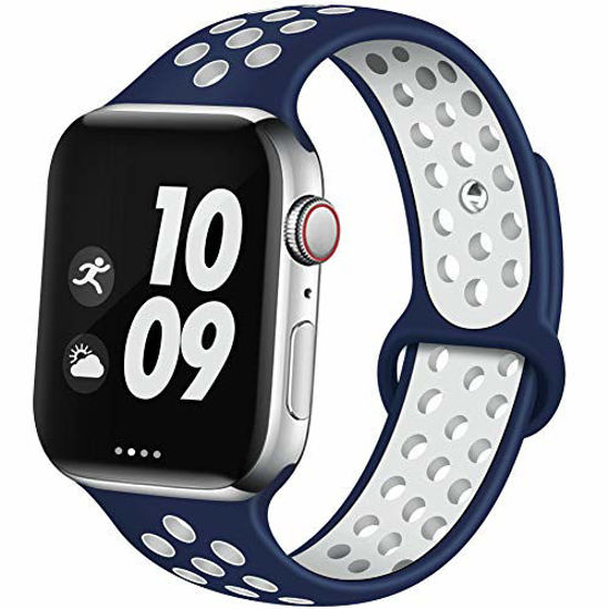 Picture of EXCHAR Sport Band Compatible with Apple Watch Band 40mm Series 5/4 Breathable Soft Silicone Replacement Wristband Women and Men for iWatch 38mm Series 3/2/1 Nike+ All Various Styles M/L Blue-White