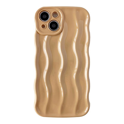 Picture of Caseative Water Ripple Pattern Curly Wave Frame Soft Compatible with iPhone Case (Khaki,iPhone 13)