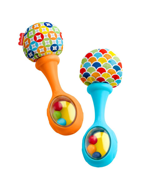 Picture of Fisher-Price Newborn Toys Rattle 'n Rock Maracas, Set of 2 Soft Musical Instruments for Babies 3+ Months, Blue Orang