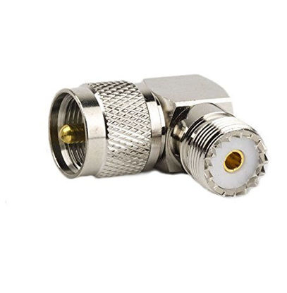 Picture of DHT Electronics RF coaxial coax adapter UHF male PL259 to female so239 right angle