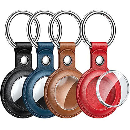 Picture of LeYi Compatible for Apple AirTag Holder, AirTag Case [4 Pack], Protective PU Leather 360 Full Body AirTags Keychain, Air Tag Holder Tracker Cover, AirTag Key Ring, AirTag Dog Collar, 4 Color