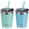 Picture of Tiblue Kids & Toddler Cup - Stainless Steel Water Bottle Spill Proof Insulated Tumbler with Leak Proof Lid & Silicone Straw with Stopper - BPA FREE Smoothie Baby Drinking Cup (2 Pack, 8oz Blue+Green)