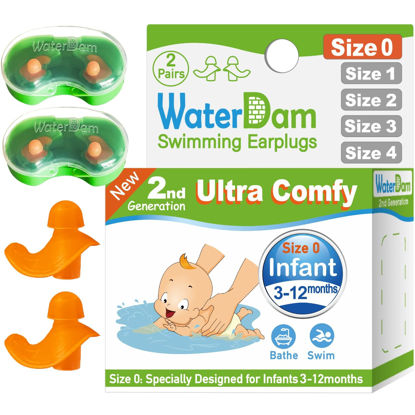 Picture of WaterDam Swimming Ear Plugs Great Waterproof Ultra Comfy Earplugs Prevent Swimmer's Ear (Size 0+0: Infants 3-12months (Orange Orange))