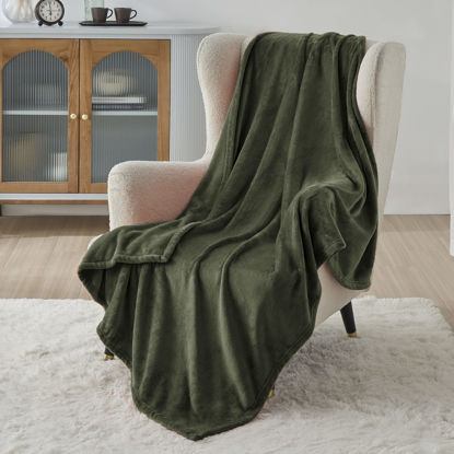 Picture of Bedsure Olive Green Fleece Blanket 50x70 Blanket - 300GSM Soft Lightweight Plush Cozy Blankets for Bed, Sofa, Couch, Travel, Camping