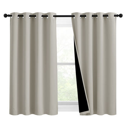 Picture of NICETOWN 100% Blackout Curtains 54 inches Long, Double-Deck Completely Blackout Window Treatment Thermal Insulated Lined Drapes for Small Window (Natural, 1 Pair, 46 inches Width Each Panel)