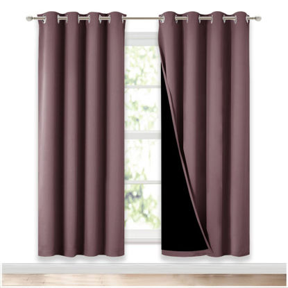 Picture of NICETOWN 100% Blackout Window Curtain Panels, Full Light Blocking Drapes with Black Liner for Nursery, 72-inch Drop Thermal Insulated Draperies (Dry Rose, 2 Pieces, 52-inch Wide Per Panel)
