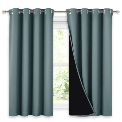 Picture of NICETOWN 100% Blackout Curtains 54 inches Long, Double-Deck Completely Blackout Window Treatment Thermal Insulated Lined Drapes for Small Window (Aqua, 1 Pair, 52 inches Width Each Panel)