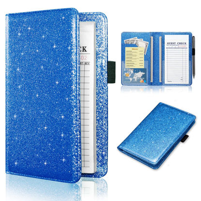 Picture of ACdream Server Books for Waitress, Guest Book Note Pad, Cute Pocket Leather Money Organizer Wallet, Cash Check Bill Receipt Holder Presenter, Waiter Accessories, Glitter Royal Blue