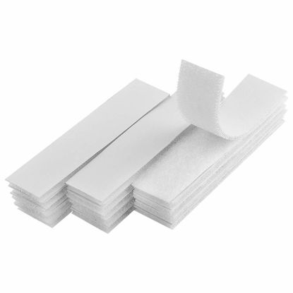 Picture of Melsan 1x4 inch Self Adhesive Hook and Loop Strips - 15 Sets - White Sticky Back Tape Fastener, Heavy Duty Mounting Strips for Home or Office Use - Instead of Holes and Screws