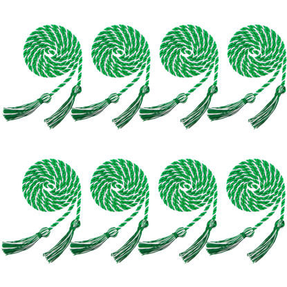 Picture of Trounistro 8 Pieces Graduation Cords Yarn Honor Cords with Tassel for College Graduation Students (Green with White)