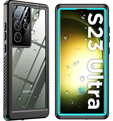 Picture of Temdan for Samsung Galaxy S23 Ultra Case Waterproof,Built-in Lens & Screen Protector Full-Body [Real 360] Heavy Duty Shockproof Case for Galaxy S23 Ultra 5G 6.8'' -Teal/Transparent