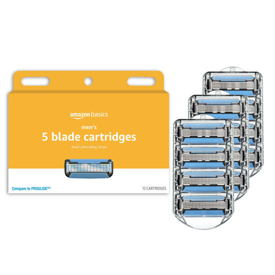 Picture of Amazon Basics 5-Blade Razor Refills for Men with Dual Lubrication and Precision Beard Trimmer, 12 Cartridges (Fits Amazon Basics Razor Handles only) (Previously Solimo)