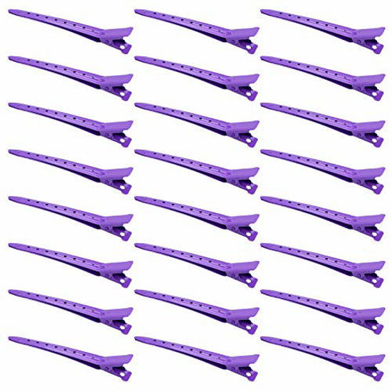 Picture of 24 Packs Duck Bill Clips, Bantoye 3.35 Inches Rustproof Metal Alligator Curl Clips with Holes for Hair Styling, Hair Coloring, Purple