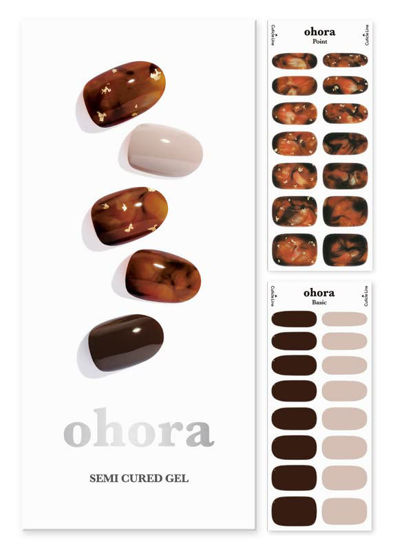 Picture of ohora Semi Cured Gel Nail Strips (N Brown Sugar) - Works with Any UV Nail Lamps, Salon-Quality, Long Lasting, Easy to Apply & Remove - Includes 2 Prep Pads, Nail File & Wooden Stick