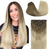 Picture of GOO GOO Clip-in Hair Extensions for Women, Soft & Natural, Handmade Real Human Hair Extensions, Ombre Ash Brown to Platinum Blonde, Long, Straight #T9/60, 7pcs 120g 20 inches