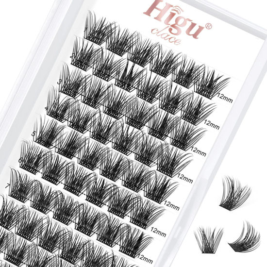 Picture of 72 Pcs Lash Clusters DIY Eyelash Extension D Curl 12mm Wide Stem Cluster Lashes Individual Lashes Cluster Lashes Wisps Reusable Professional Makeup for Self-application (Volume R-05 D 12mm)