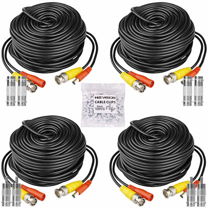 Picture of HISVISION 4 Pack 100ft BNC Video Power Cable, Security Camera Wire Cord Extension Cable with 8pcs BNC Connectors and 100pcs Cable Clips for CCTV DVR Surveillance System