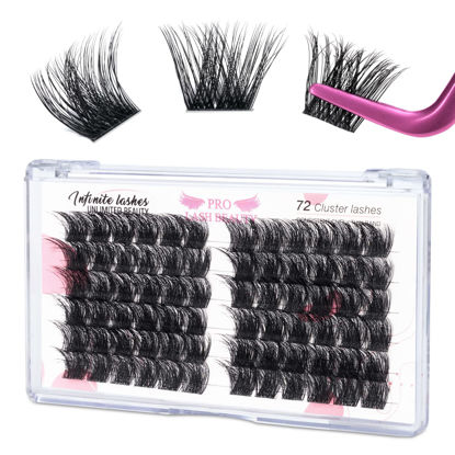 Picture of Lash Clusters 72 Pcs Cluster Lashes Volume 3D Effect Individual Lashes DIY Eyelash Extension Super Thin Band Reusable Soft & Comfortable Dramtic Look (Keen-D-12mm)