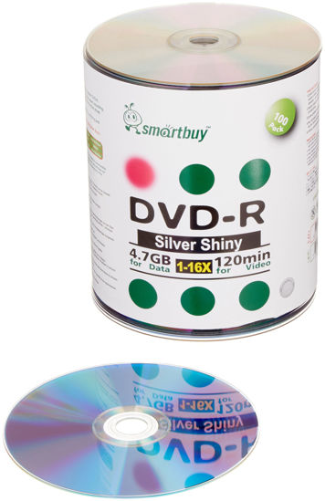 Picture of Smart Buy 100 Pack DVD-r 4.7gb 16x Shiny Silver Blank Data Video Movie Recordable Media Disc, 100 Disc 100pk