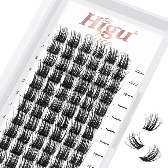 Picture of Lash Clusters DIY Eyelash Extensions 72 Pcs Cluster Eyelash Extensions 16mm Cluster Lashes C Curl Lash Clusters Thin Stem Eyelash Clusters Reusable Makeup for Self-application (Common C 16mm)