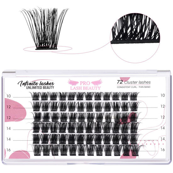 Picture of Lash Clusters, 72 Pcs Individual Cluster Lashes DIY Lash Extension 10-16mm Eyelash Clusters Volume Wispy Lashes Super Thin Band Reusable Soft & Comfortable(Get Ready,D-10-16mix)