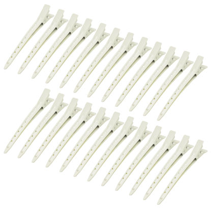 Picture of 24 Packs Duck Bill Clips, Bantoye 3.35 Inches Rustproof Metal Alligator Curl Clips with Holes for Hair Styling, Hair Coloring, White