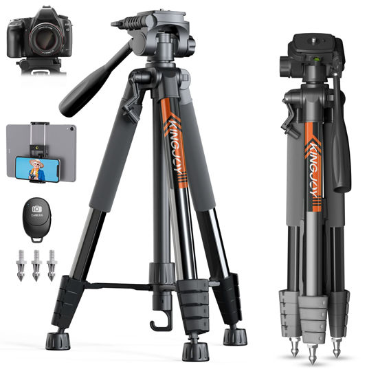 Picture of KINGJOY 75" Camera Tripod for Canon Nikon Cell Phone Tall Tripod with Wireless Remote Travel Bag Phone Tablet Holder Compatible with DSLR Cameras, Cell Phones, Projector, Binocular, Spotting Scopes