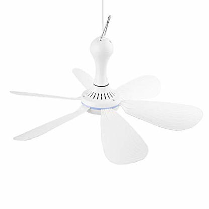 Picture of VizGiz Small USB Ceiling Fan DC 5V Hanging Fans for Power Bank Indoor Outdoor RV Bed Room Desk Boat Coop Travel Tent Canopy Cubicle Little Mini Portable 6 Detachable Blades Air Cooler Circulator