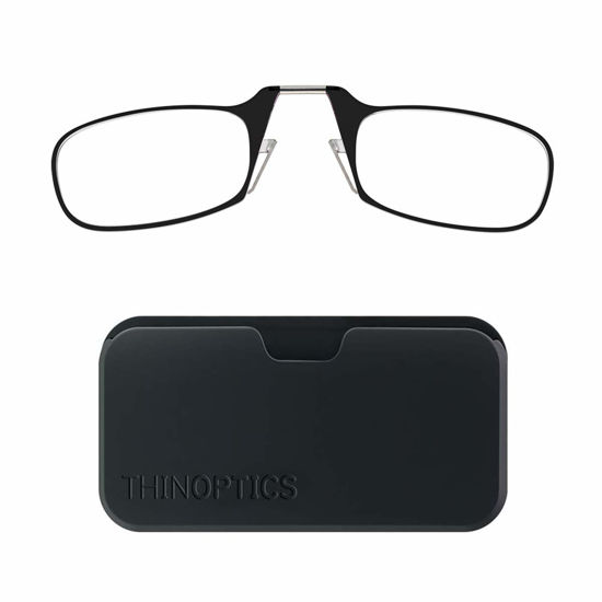 Picture of ThinOPTICS Universal Pod Rectangular Reading Glasses, Black Frames/Black Case (Retail), 44 mm + 2