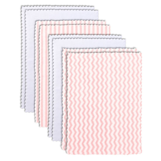 Picture of BAMBOO QUEEN 8 Pack Super Soft Baby Burp Cloths, Ultra Absorbent Large Newborn Burping Cloth, Milk Spit Up Rags, Pink and White, 16 x 12 Inch