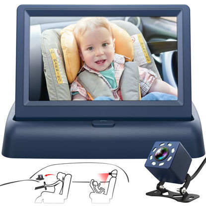 Picture of Shynerk Baby Car Mirror, 4.3'' HD Night Vision Function Car Mirror Display, Safety Car Seat Mirror Camera Monitored Mirror with Wide Crystal Clear View, Aimed at Baby, Easily Observe the Baby’s Move