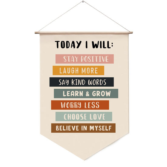 Picture of Today I Will Positive Wall Hanging, Educational Wall Art, Inspirational Quotes For Kids, Classroom Decor, Affirmation Wall Decor, Kids Wall Decor, Classroom Décor, Kids Affirmation Hanging Banners